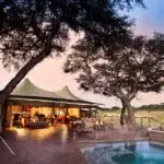 Relaxation deck that overlooks a busy waterhole. 