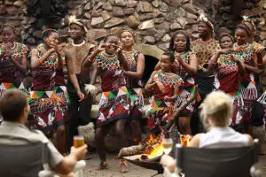 Traditional Zulu dancers during boma night. 