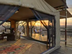 Set on a ridge, your tented chalet has wonderful views of the savannah landscape.
