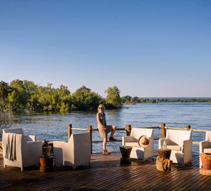 The viewing deck overlooks the Zambezi river.