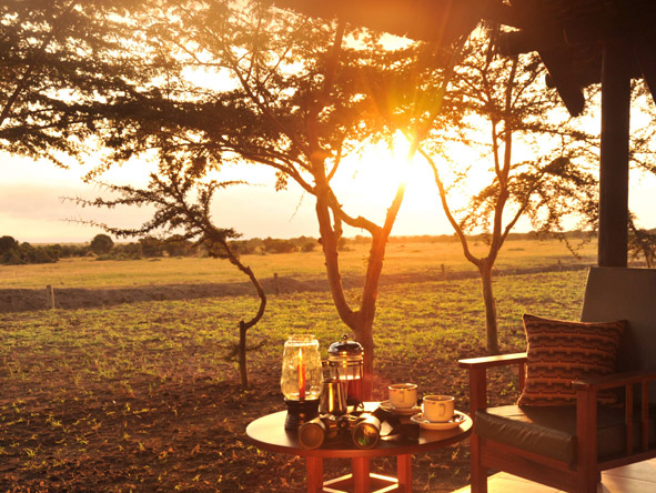 Fresh Kenyan coffee, delivered to your door, starts the day at Sweetwaters Tented Camp.