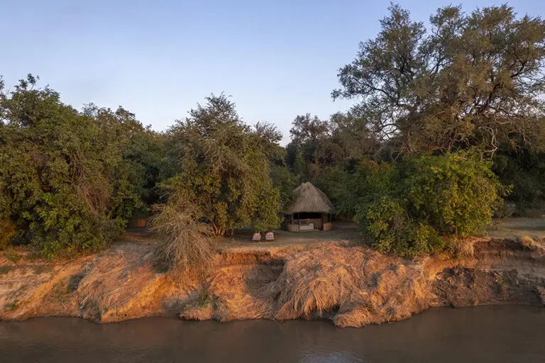 A chalet overlooking the Luangwa River.