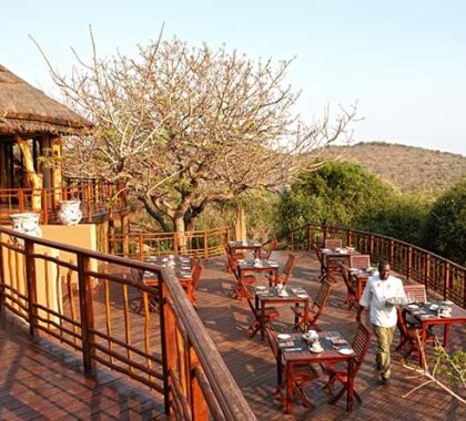 Breakfast is served on the main viewing deck, bathed in bright Zululand sunshine.