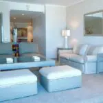 A comfortable sitting area offers a great view of Lions Head