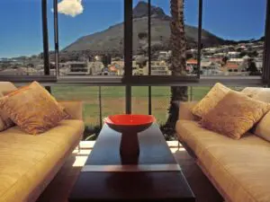 A comfortable sitting area offers a great view of Lions Head