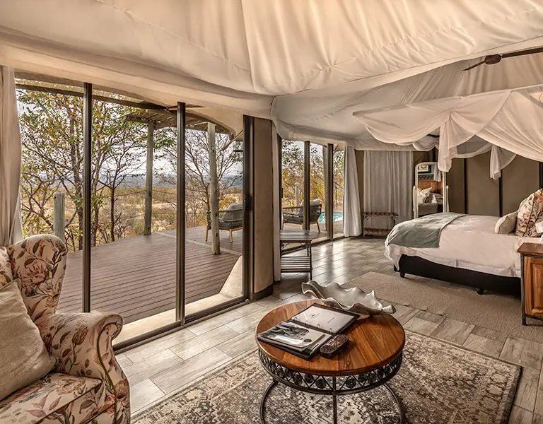 Suite interior at The Elephant Camp. 