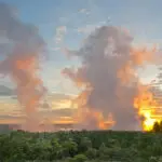 The cloud of spray from Victoria Falls is visible from The Elephant Camp. 