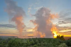 The cloud of spray from Victoria Falls is visible from The Elephant Camp. 