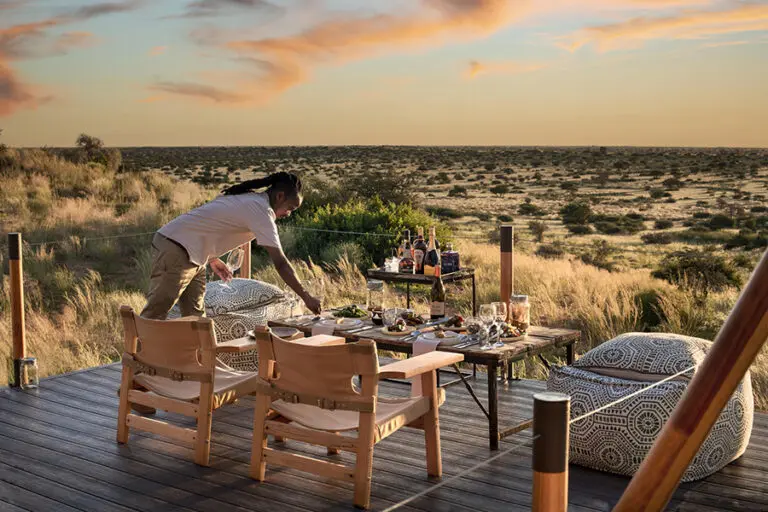 The Malori Sleepout Deck set up for sundowners and dinner. 