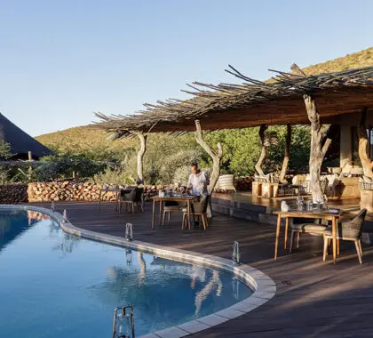 Lunch set up on the pool deck | The Motse at Tswalu. 