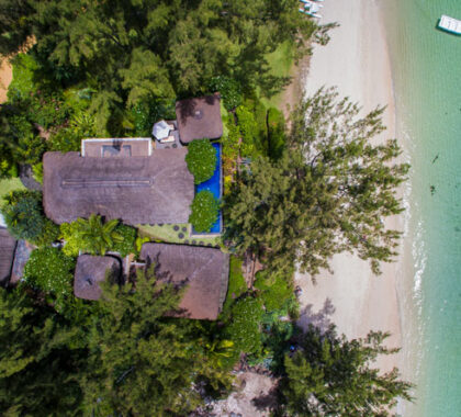 A bird's eye view of the incredible lodge. Just a stone throw away from Mauritius's beautiful beaches.
