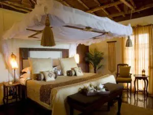 The luxurious bedroom offers a lot of space and a great relaxing atmosphere.
