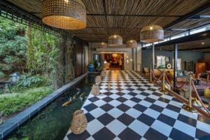 This beautifully designed lobby welcomes you in.
