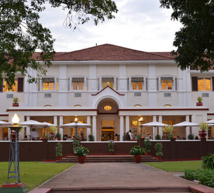 The exterior of The Victoria Falls Hotel.