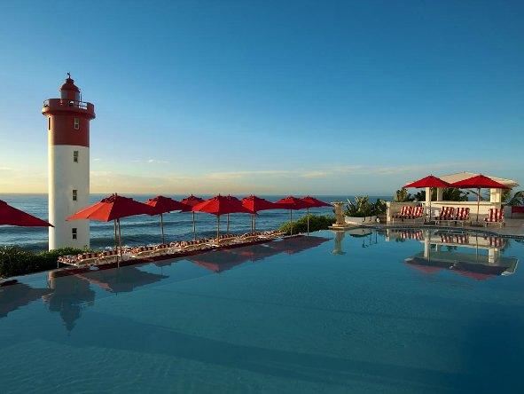 one of South Africa's coastal landmarks, The Oyster Box has amazing views of the ocean and lighthouse.