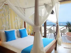 Book a Deluxe Sea View Room for postcard-perfect views of the Indian Ocean.
