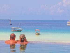The hotel's infinity pool makes a great place to observe the comings & goings in the water below you.
