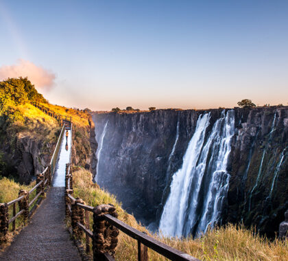 Victoria Falls at sunrise.