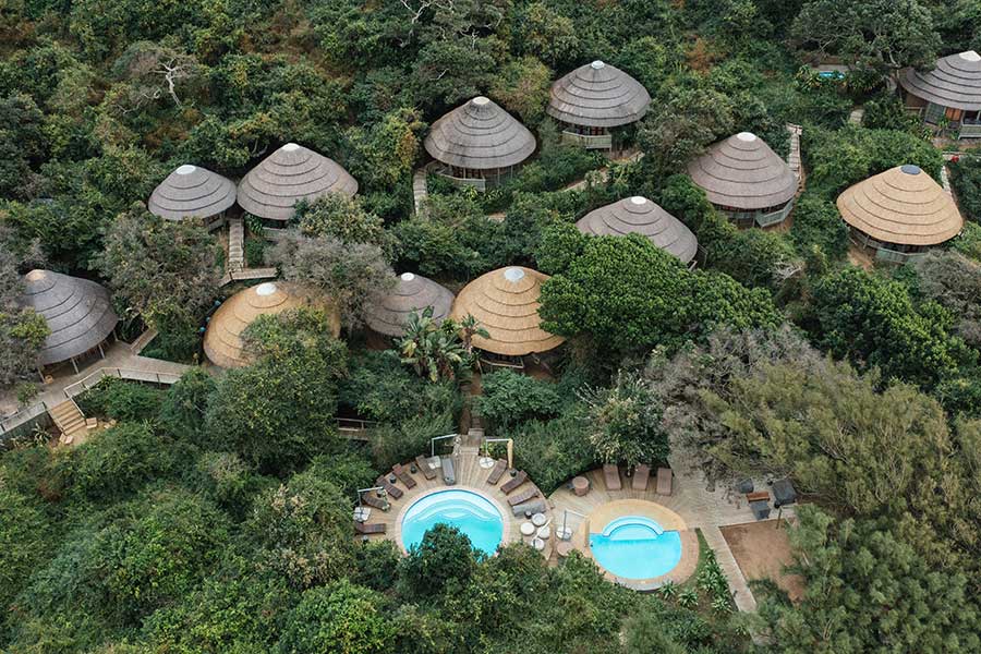 Vista aérea de Thonga Beach Lodge.
