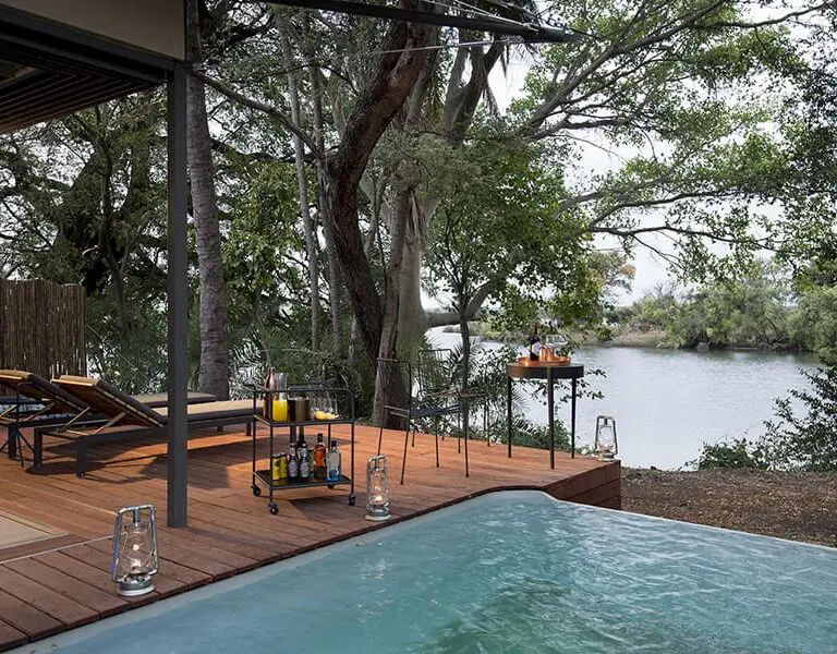 The suites' deck overlooks the river.