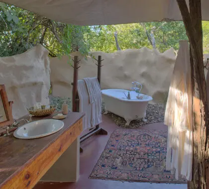 En suite indoor-outdoor bathroom.