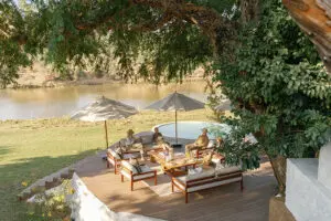 Main deck and swimming pool at Chongwe house.