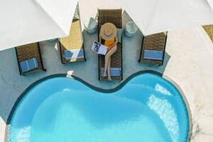 Poolside relaxation, but in the middle of an African wilderness. 