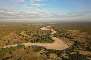 Aerial view of the seasonal riverbed. 