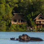 Vista del Tongabezi Lodge desde el río Chobe.