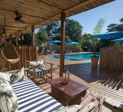 Tongabezi swimming pool and lounge.
