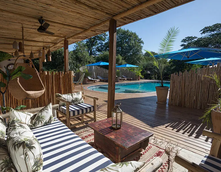 Tongabezi swimming pool and lounge.