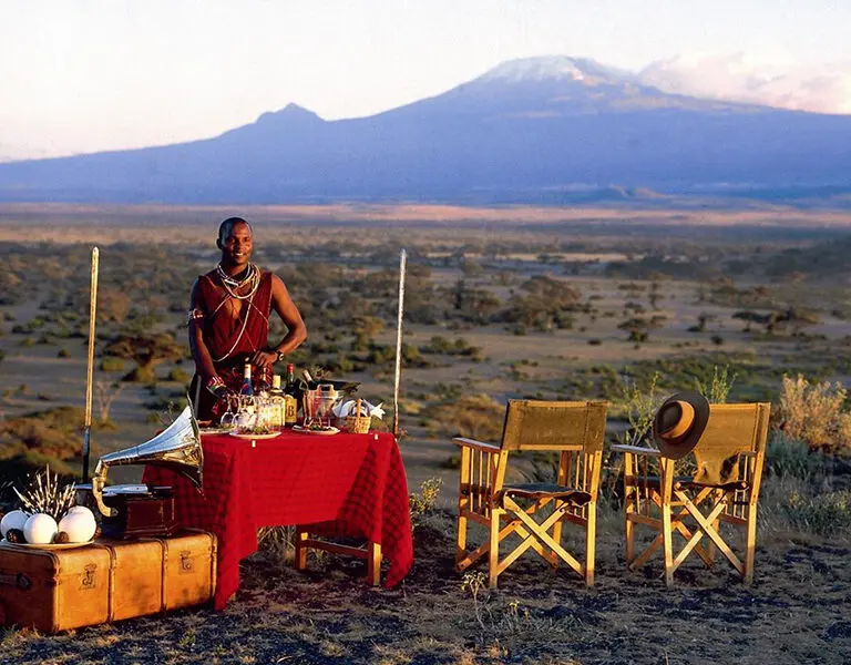 Sundowners in front of Kilimanjaro.