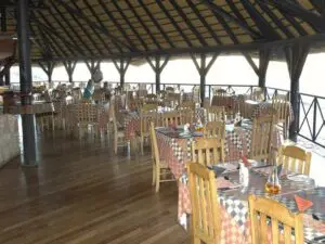 Swop stories with fellow visitors in the open air dining area.