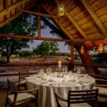 The dry riverbed provides for a perfect private dining experience, as you'll see animals walking past on their way to the watering hole.
