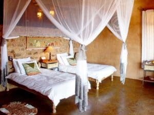 Netted single beds are safe & suitable for older children while several lodges supply cots for infants.