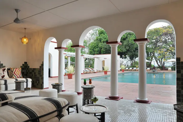 The pool lounge at Victoria Falls Hotel.