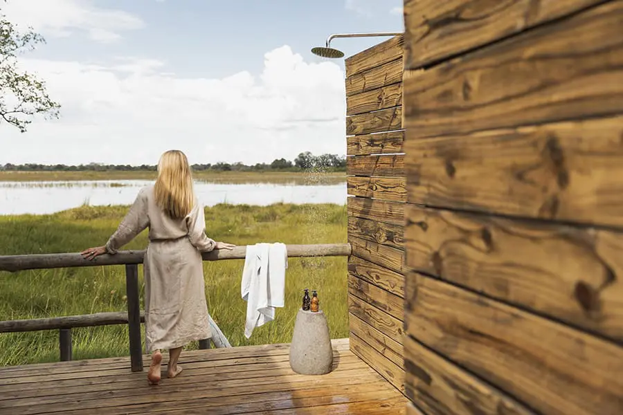 An outdoor shower with a view. 