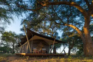 Authentic safari meets luxury stay at Ruckomechi Camp's tented suites.