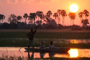 A classic Botswana sunset on a classic Botswana mokoro safari.