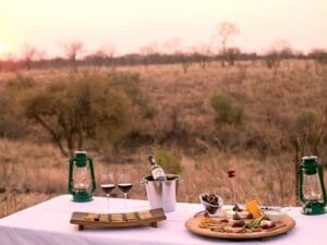 Sundowner drinks at the end of the afternoon game drive, complete with canapes & ice bucket.
