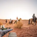 Embark on a horseback desert safari, and enjoy a sundowner stop along the way back to camp.