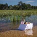 Disfrute de bebidas y aperitivos en el río.