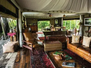 During the day, the canvas walls are rolled up to let in the light and fresh air of the Selinda