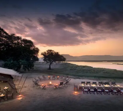 An evening setup at Zambezi Expeditions.
