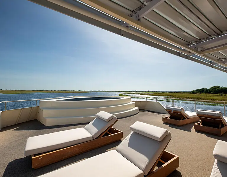 The sunny pool deck.