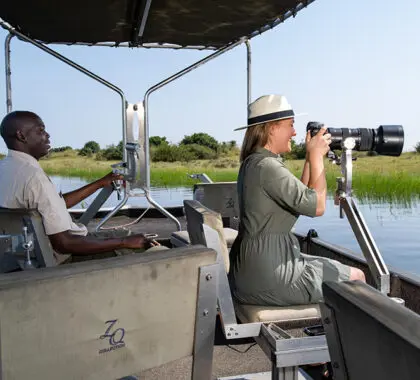 Equipment available for photographic boat safari.