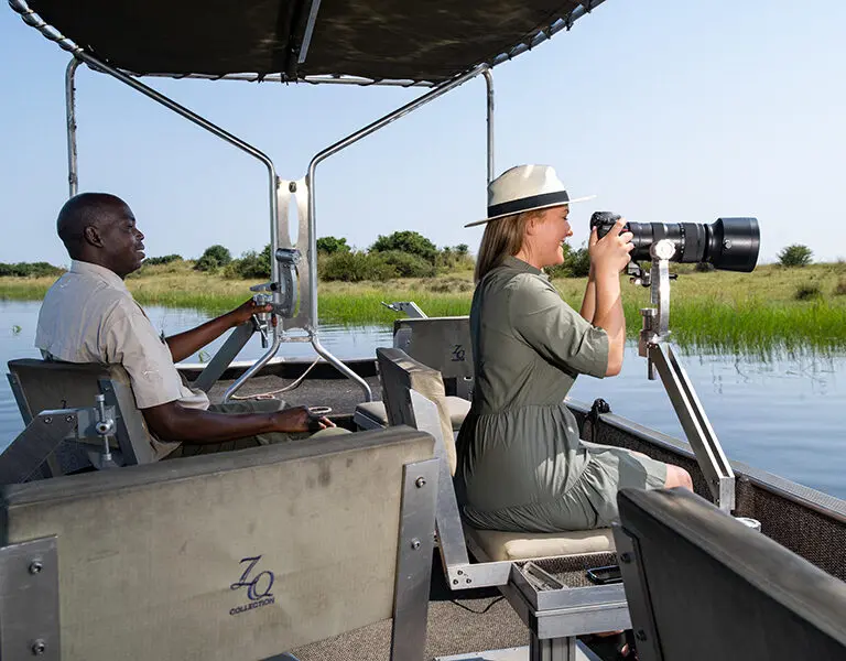 Equipment available for photographic boat safari.