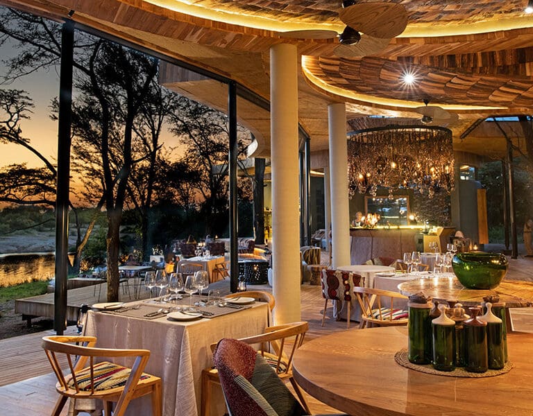 Dining at Grumeti Serengeti River Lodge.