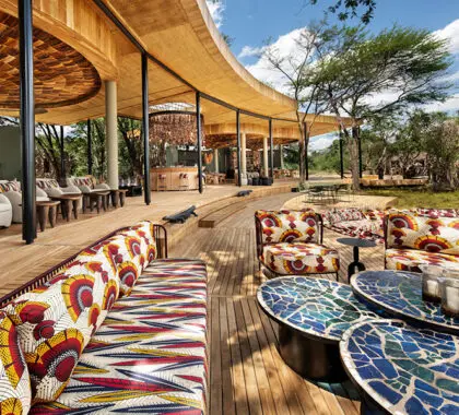 The joyful guest area at Grumeti Serengeti River Lodge. 