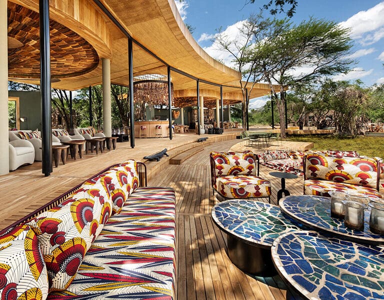 The joyful guest area at Grumeti Serengeti River Lodge. 